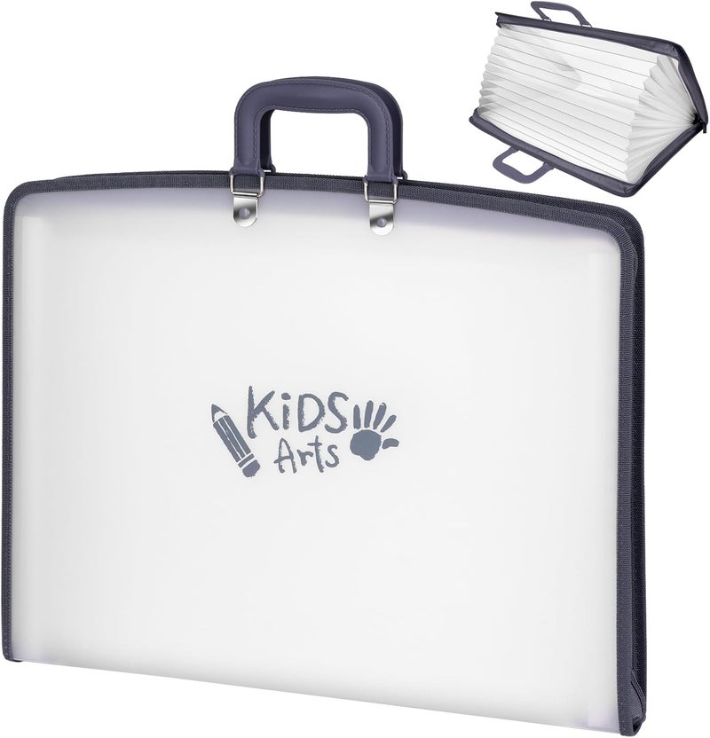 CRAFTALENT 11x17 Kids Art Portfolio - Accordian File Organizer with 13 Pockets, Art Portfolio for Kids with Handle and Zipper Closure - Oxford Cloth, Frosted Translucent Artwork Folder for Children - 1 Pack - Image 1